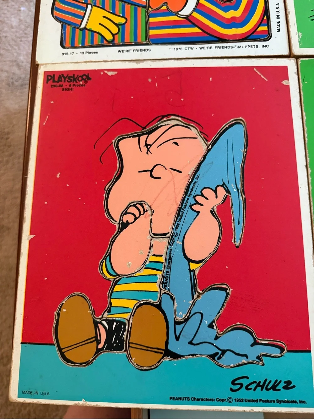 Vintage Lot of Wooden Puzzles- Sesame Street, Peanuts